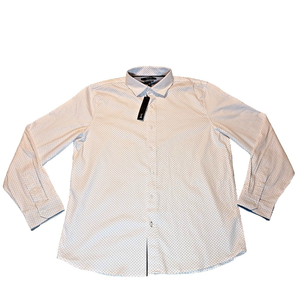 Tahari Men's Luxe Stretch Woven Long‎ Sleeve Soft White Size L Dress Shirt